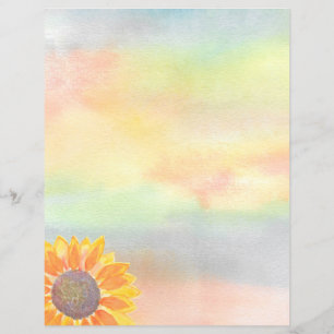 Watercolor Sunflower Stationery Paper 