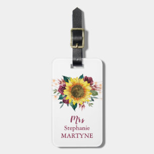 Watercolor Sunflower String Lights Floral Mrs Luggage Tag
