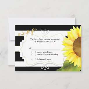 Watercolor Sunflower & Stripes Wedding RSVP Card