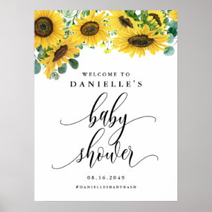Watercolor Sunflower Summer Baby Shower Welcome Poster