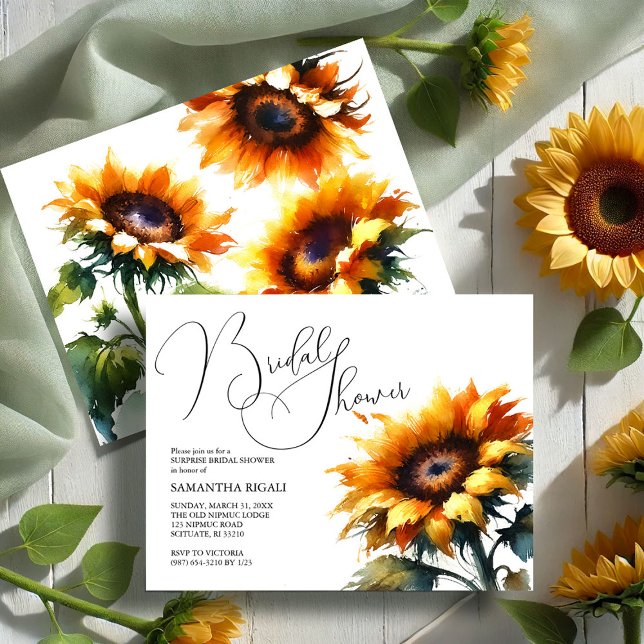 Watercolor Sunflower Summer Bridal Shower Announcement Postcard (Sunflower bridal shower invitations summer fall design by Victoria Grigaliunas VG Invites)