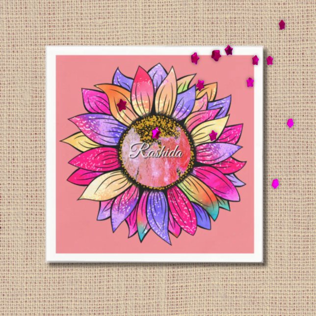Watercolor Sunflower Summer Pink & Purple  Napkin (Creator Uploaded)