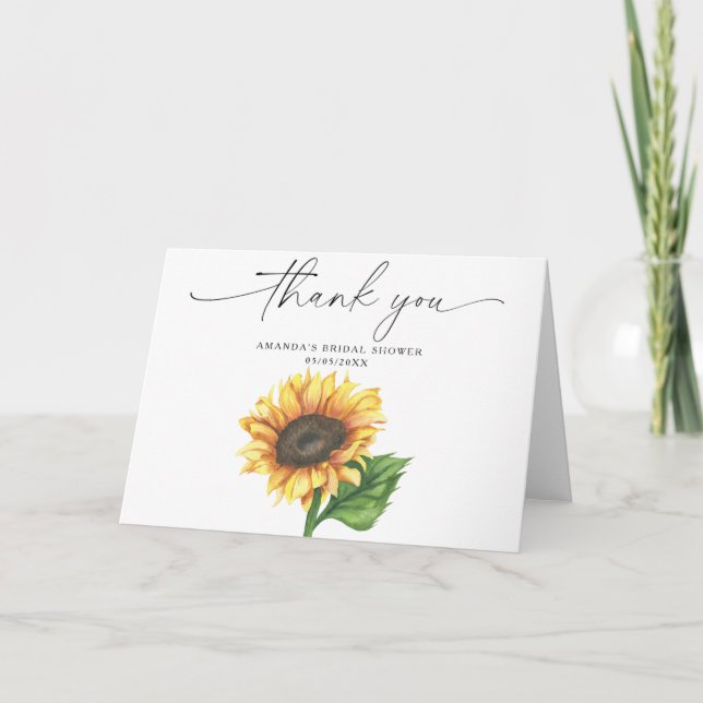 Watercolor sunflower, thank you bridal shower  (Front)