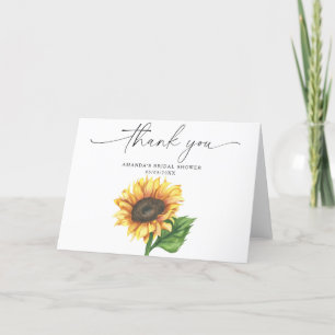 Watercolor sunflower, thank you bridal shower  card