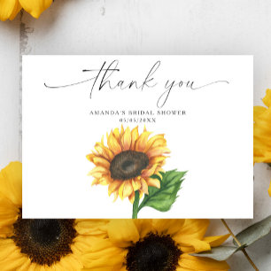 Watercolor sunflower, thank you bridal shower card