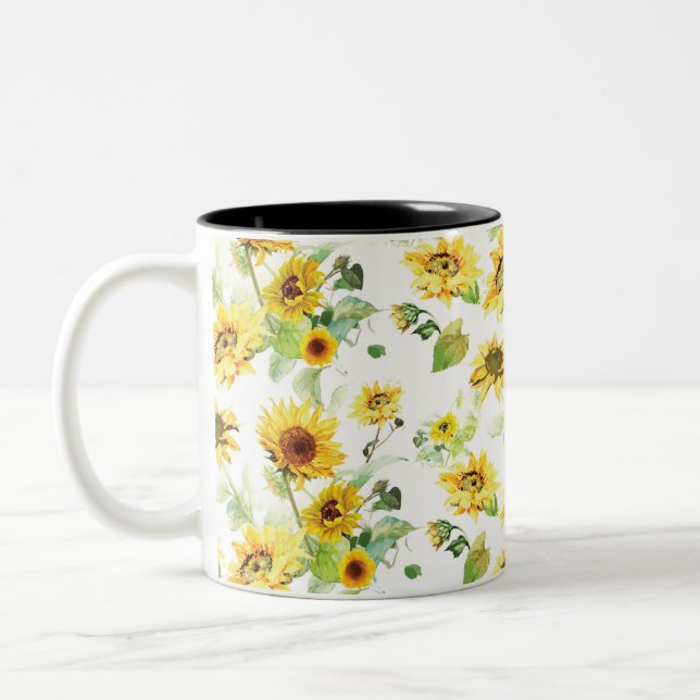 Watercolor Sunflower Two-Tone Coffee Mug (Left)