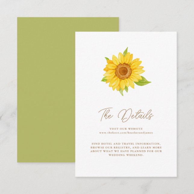 Watercolor Sunflower Wedding Enclosure Card (Front/Back)