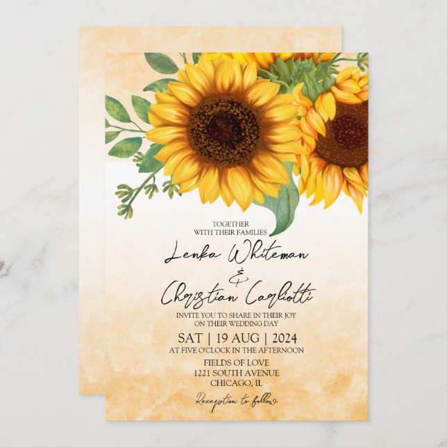 Watercolor Sunflower wedding  invitation (Front/Back)