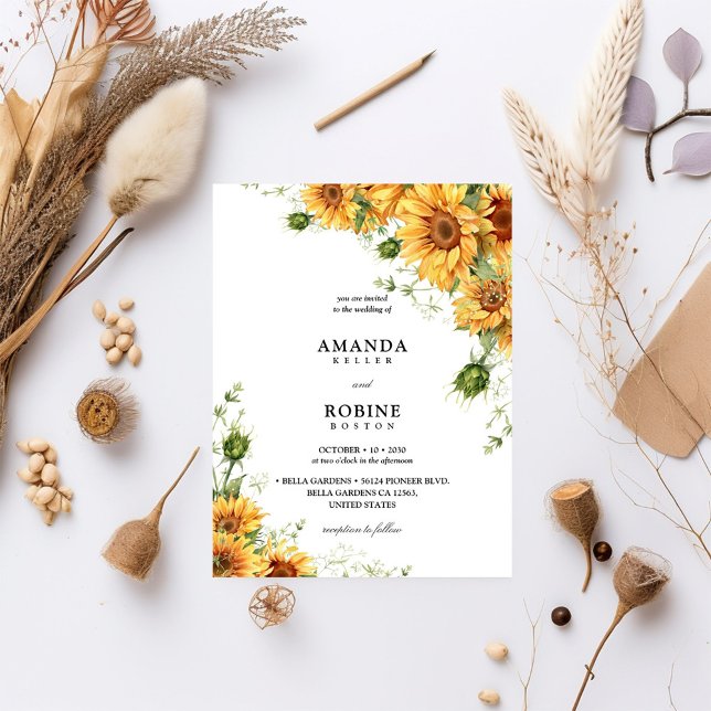 Watercolor Sunflower Wedding Invitation (Creator Uploaded)