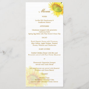 Watercolor Sunflower Wedding Menu