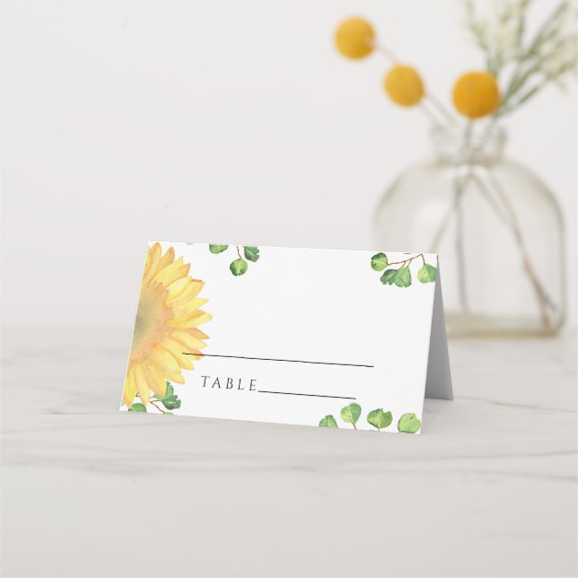 Watercolor sunflower wedding place cards (Front)