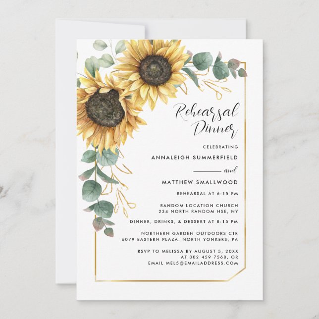 Watercolor Sunflower Wedding Rehearsal Dinner Invitation (Front)