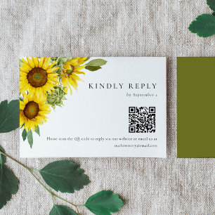 Watercolor Sunflower Wedding RSVP Card QR Code