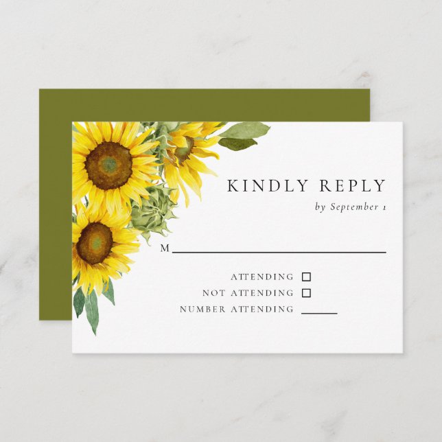 Watercolor Sunflower Wedding RSVP Elegant Rustic  (Front/Back)