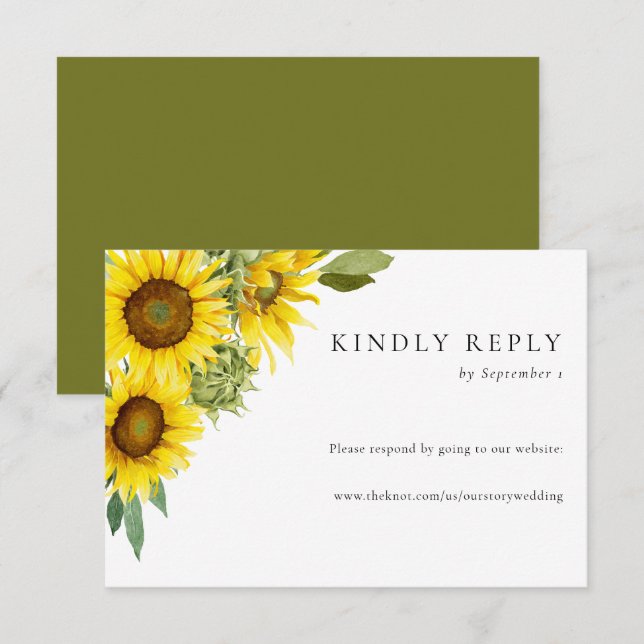 Watercolor Sunflower Wedding RSVP Website Online Card (Front/Back)