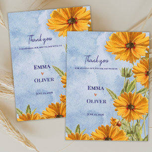 Watercolor Sunflower Wedding Thank You Postcard