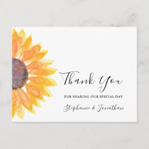 Watercolor Sunflower Wedding Thank You Postcard