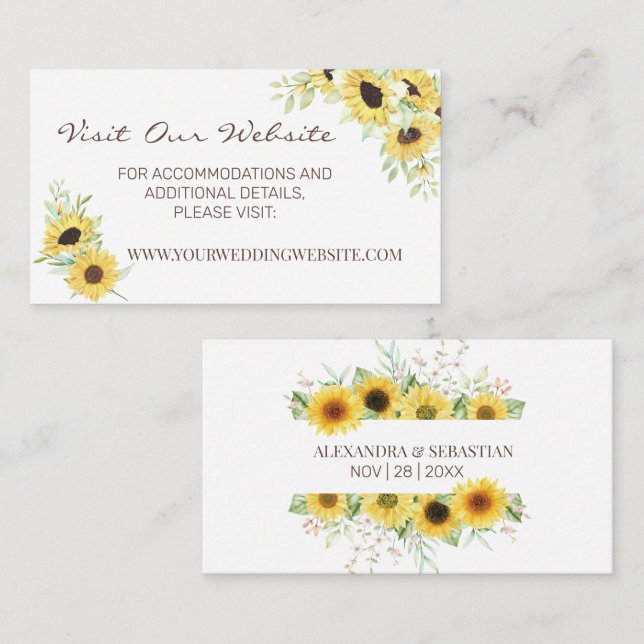 Watercolor Sunflower wedding website Insert card (Front/Back)
