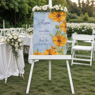 Watercolor Sunflower Wedding Welcome Poster