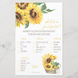 Watercolor Sunflower What's in your Purse? Game