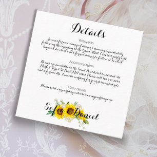 Watercolor sunflower white rose wedding  enclosure card