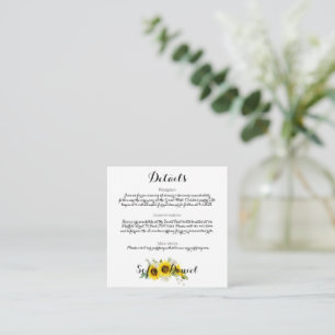Watercolor sunflower white rose wedding  enclosure card