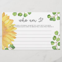 Watercolor sunflower Who am I bridal shower game