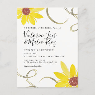 Watercolor Sunflower Wild Floral Swirl Wedding Postcard