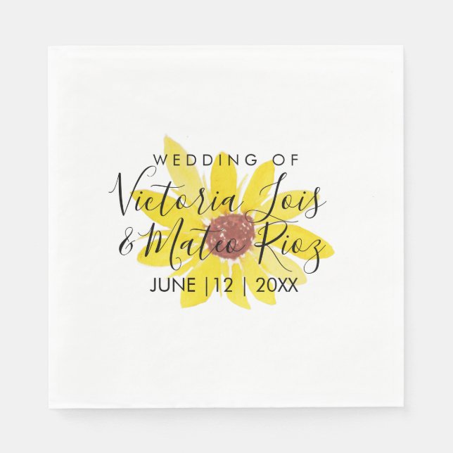 Watercolor Sunflower Wild Floral Yellow Wedding Napkin (Front)