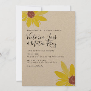 Watercolor Sunflower Wild Flower Rustic Wedding Invitation