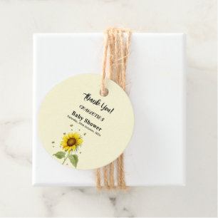 Watercolor Sunflower with Butterflies Baby Shower Favour Tags