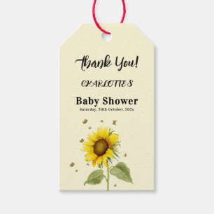 Watercolor Sunflower with Butterflies Baby Shower Gift Tags