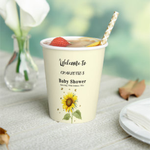 Watercolor Sunflower with Butterflies Baby Shower Paper Cups