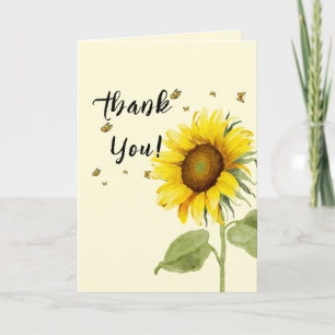 Watercolor Sunflower with Butterflies Baby Shower Thank You Card