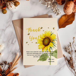 Watercolor Sunflower with Butterflies Baby Shower Thank You Card