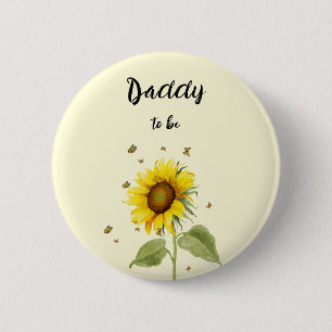 Watercolor Sunflower with Butterflies Daddy-to-be 6 Cm Round Badge