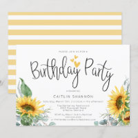 Watercolor Sunflower Yellow Stripes Birthday Party