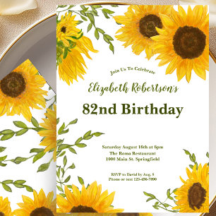 Watercolor Sunflowers 82nd Birthday Invitation