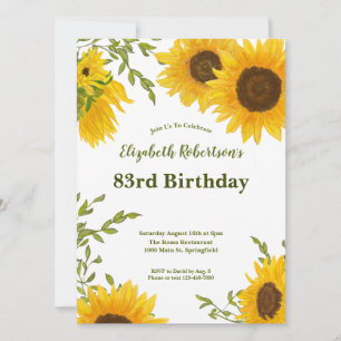 Watercolor Sunflowers 83rd Birthday Invitation