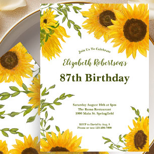 Watercolor Sunflowers 87th Birthday Invitation