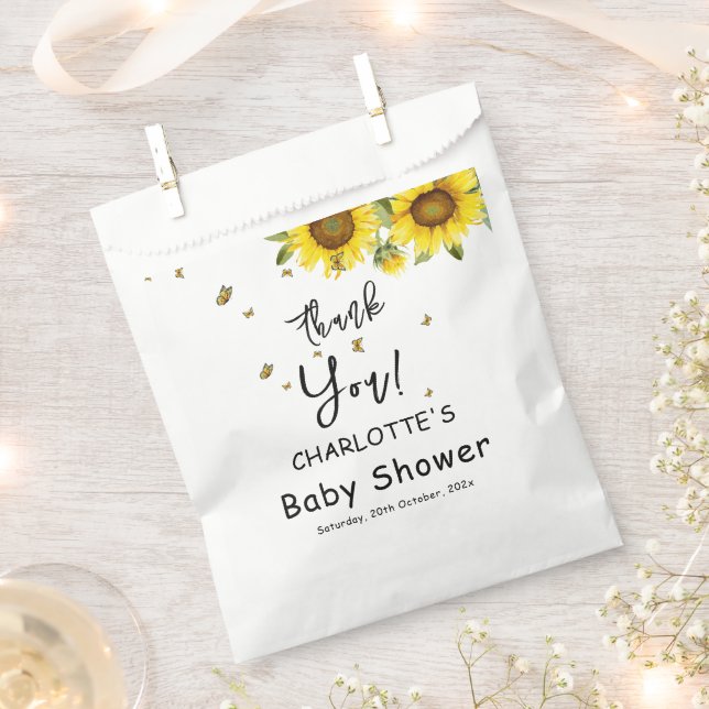 Watercolor Sunflowers and Butterflies Baby Shower Favour Bags (Clipped)