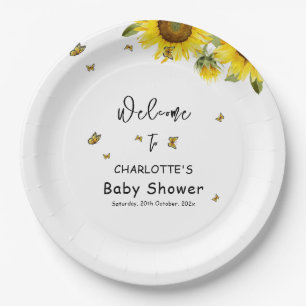 Watercolor Sunflowers and Butterflies Baby Shower Paper Plate