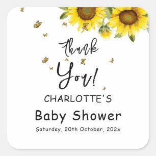 Watercolor Sunflowers and Butterflies Baby Shower Square Sticker