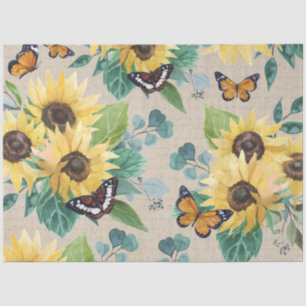 Watercolor Sunflowers and Butterflies Decoupage Tissue Paper