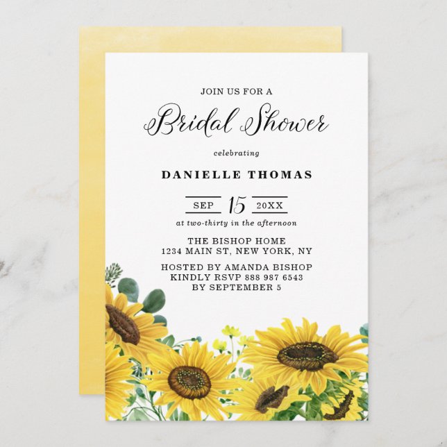 Watercolor Sunflowers and Eucalyptus Bridal Shower Invitation (Front/Back)