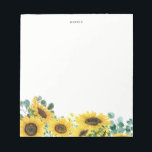 Watercolor Sunflowers and Eucalyptus Garden Custom Notepad<br><div class="desc">Make a great first impression or brighten up your office with this floral notepads. It features watercolor illustrations of sunflowers and eucalyptus leaves. Personalise by adding your name,  monogram or a short phrase. This will be a perfect feminine accent for your office.</div>