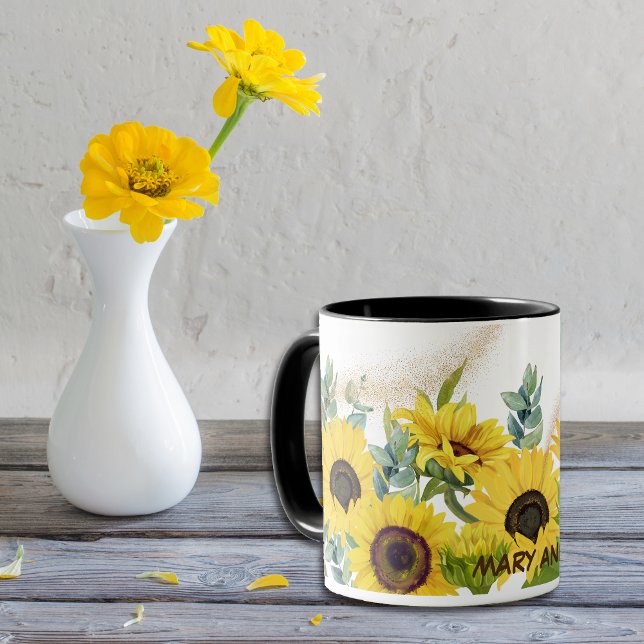 Watercolor Sunflowers and Eucalyptus Leaves Mug (Creator Uploaded)