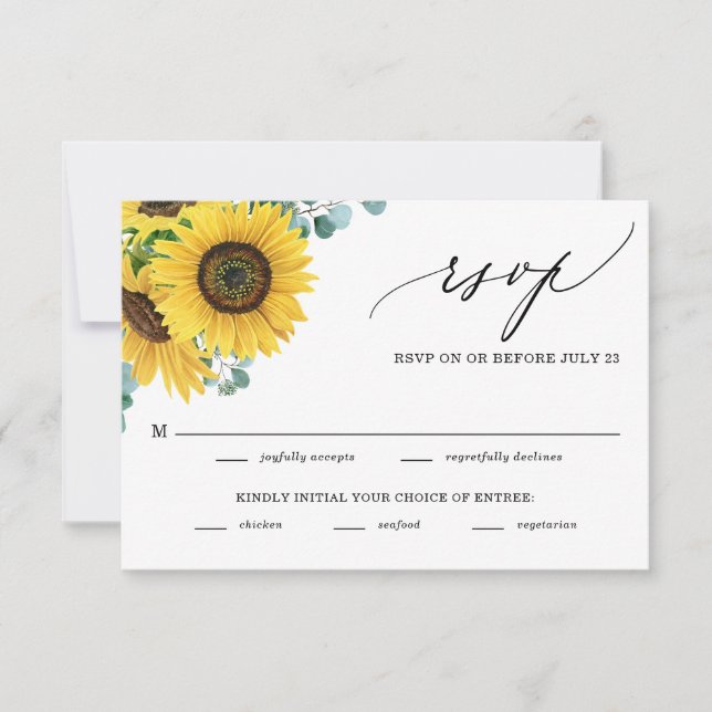 Watercolor Sunflowers and Eucalyptus Wedding RSVP Card (Front)
