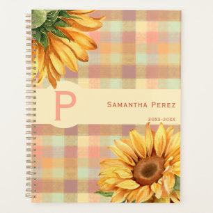 Watercolor Sunflowers and Gingham Plaid Art Planner