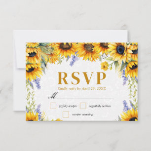 Watercolor Sunflowers and Lupins Wedding RSVP Card